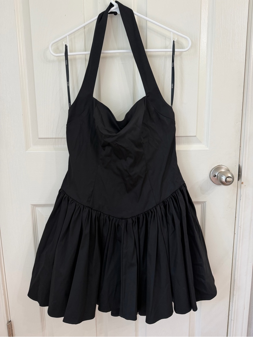 ASOS DESIGN halter drop waist full skirt mini dress in black - Picture 3 of 8